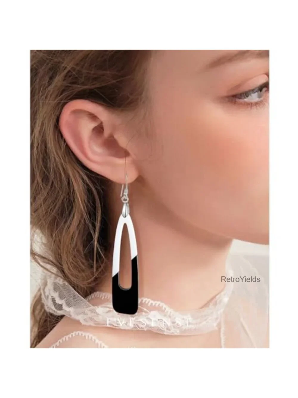 Acrylic Dangle Earrings Women Trendy Long Water Drop Two Tone Geometric